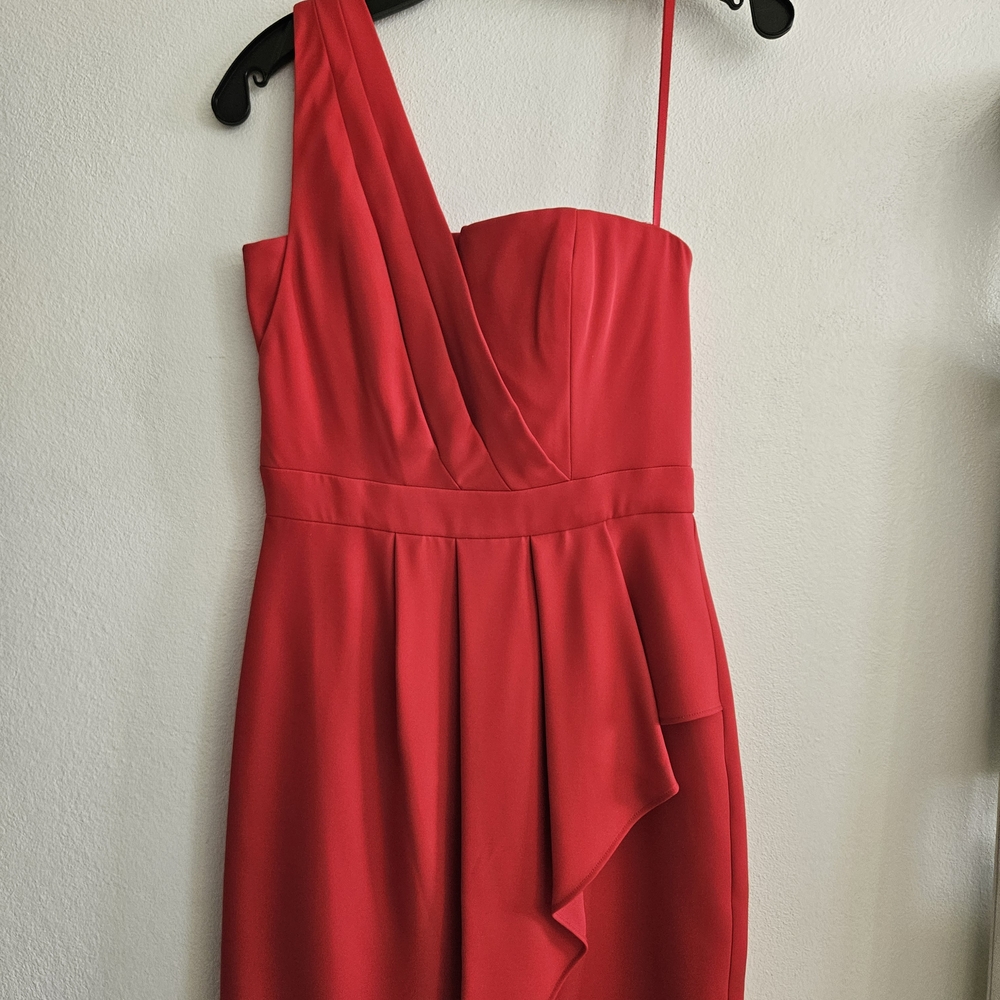 BCBGMaxAzria Vibrant Red One-Shoulder Dress
